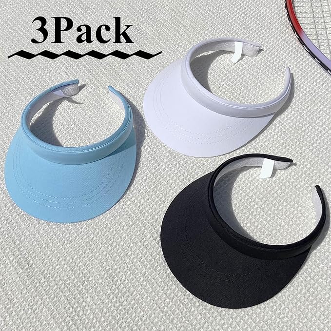 3 Pack Sports Sun Visor Hat Women Men Adjustable Clip On Visors Outdoor Golf Beach Cap