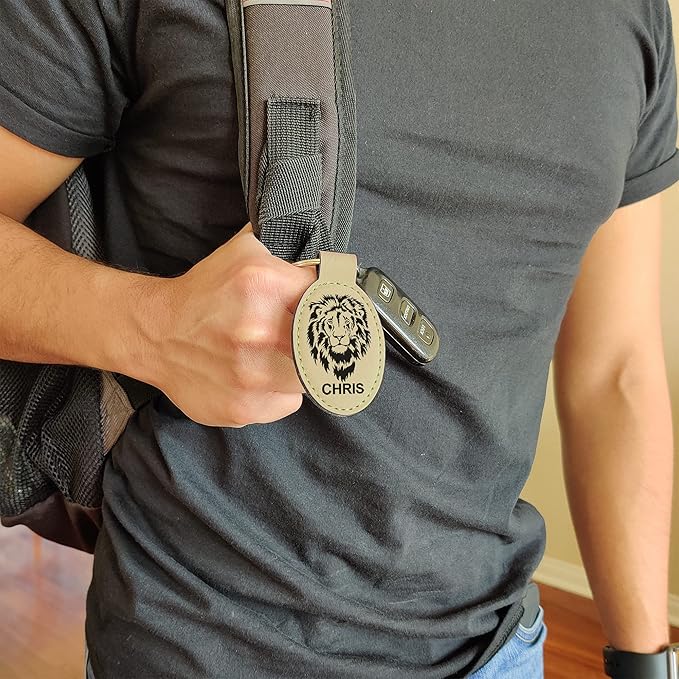 LaserGram Oval Keychain, Off Road Racer, Personalized Engraving Included (Light Brown)