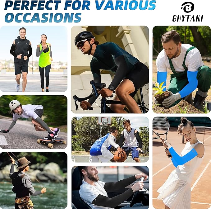 BHYTAKI UV Sun Protection Arm Sleeves, UPF 50 Sports Cooling Arm Compression Sleeves for Men Women Teenager