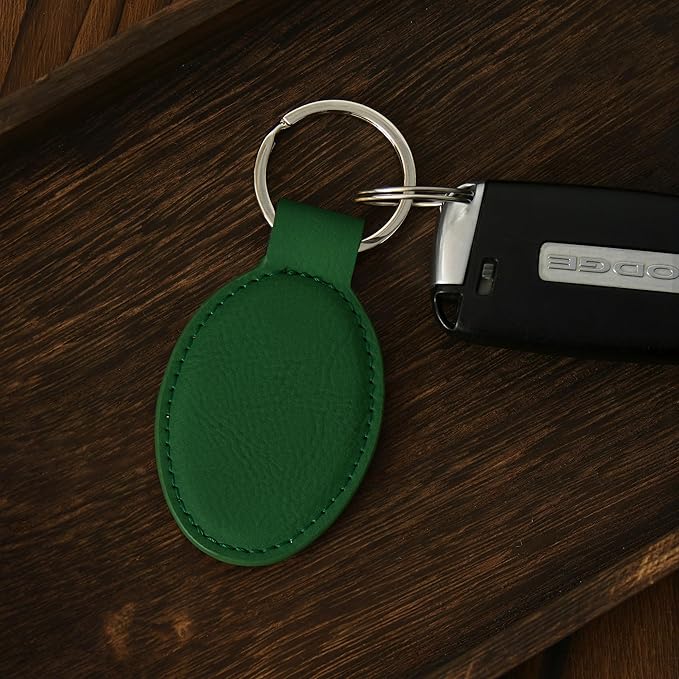 LaserGram Oval Keychain, Off Road Racer, Personalized Engraving Included (Green)