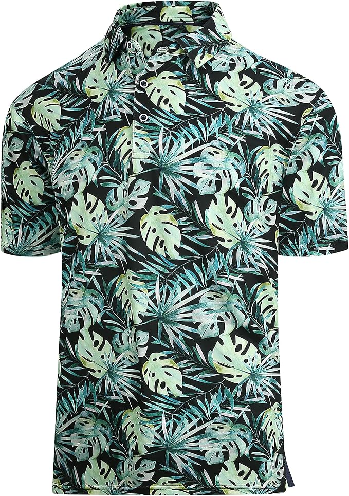 Esabel.C Golf Shirts for Men Dry Fit Performance Short Sleeve Print Moisture Wicking Collared Shirt