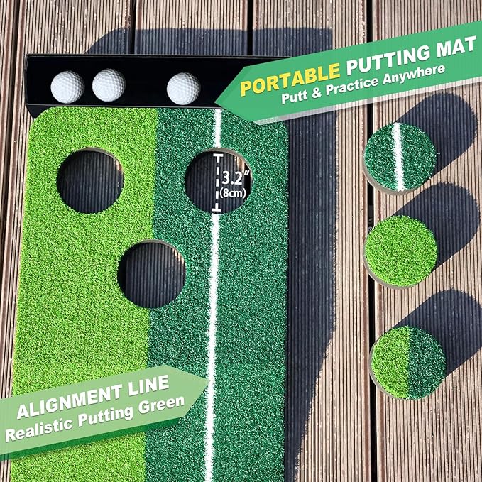 Indoor Putting Green Game, Foldable Putting Mat Golf Game Set, Golf Gifts for Men - 1x8 Ft