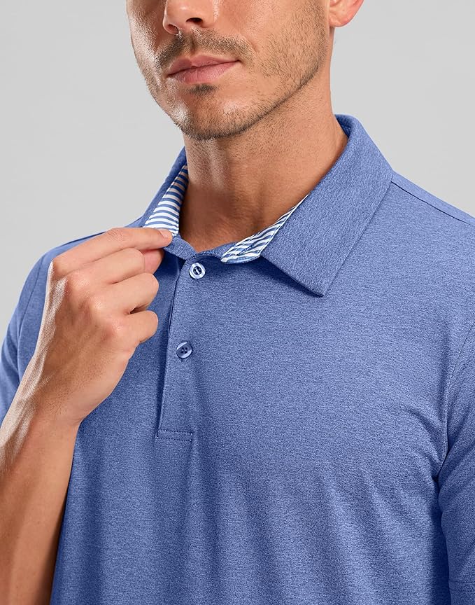 Golf Shirts Heather Polo Short Sleeve Dry Fit Lightweight Moisture Wicking Collared Shirts Casual Athletic Business