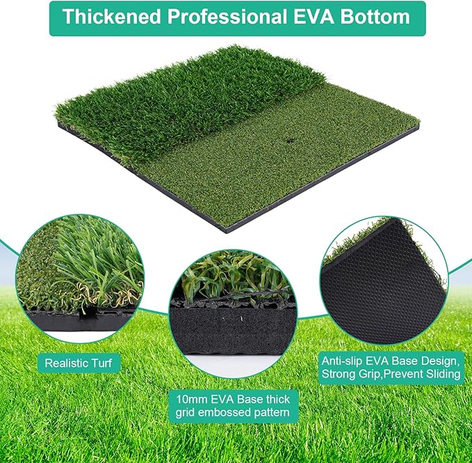 Golf Hitting Mat 24"x16" | 24"x24" Tri-Turf Golf Practice Mat Outdoor Indoor Portable Training Matt Traint Aid Batting Turf Matt for Chipping, Driving and Full Swing Practice
