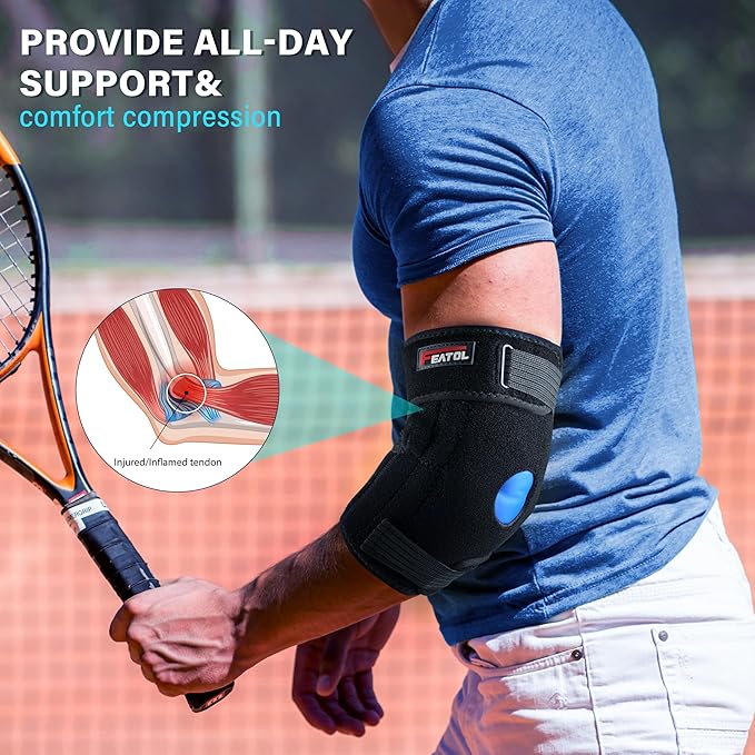 FEATOL Elbow Brace with Ice Pack for Tendonitis and Tennis Elbow-Pain Relief for Cubital Tunnel, Ulnar Nerve Entrapment, Bursitis-Reusable Ice Pack Brace for Men and Women, Small