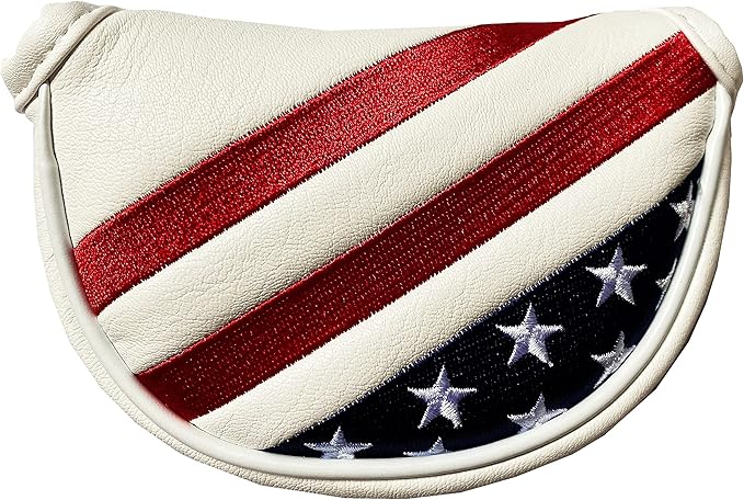 Stars & Stripes Patriotic Golf Half Mallet Putter Headcover, Center Shafted Mid Mallet Putter Head Cover Club Protective Case, Red White Blue Small Mallet Putter Headcover