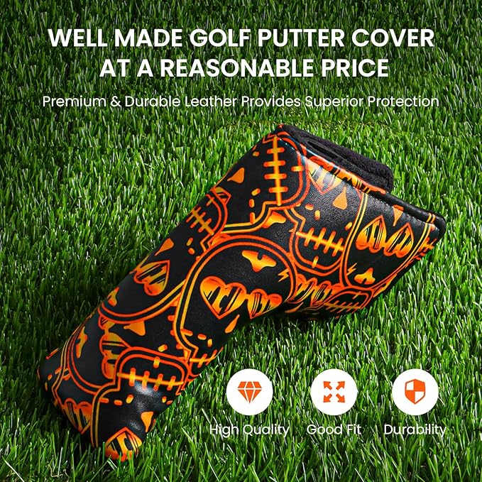 FINGER TEN Golf Blade Putter Cover Premium Synthetic Leather Stylish Design, Universal Headcover Waterproof Protection, Durable Headcovers Covers Fit Most Blade Putters for Men Women