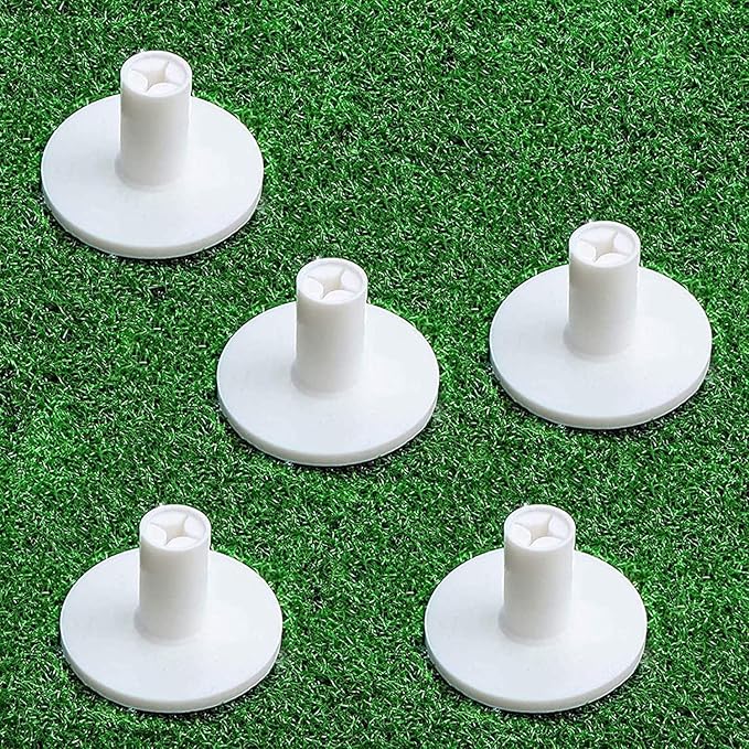 FINGER TEN Golf Rubber Tee Driving Range Value 5 Pack for Indoor Outdoor Practice Mat, Tee Adaptor Size 1.5’’ 2.0’’White Black Tee Holder Set for Hitting Mats