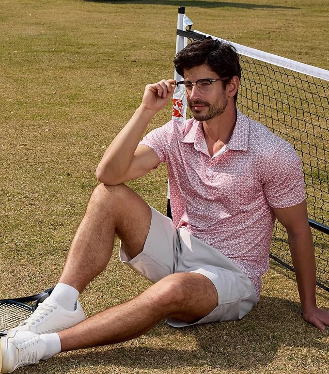 Lexiart Mens Golf Shirt Short Sleeve Dry Fit Print Moisture Wicking Performance Patterns Collared Polo Shirt with Pocket