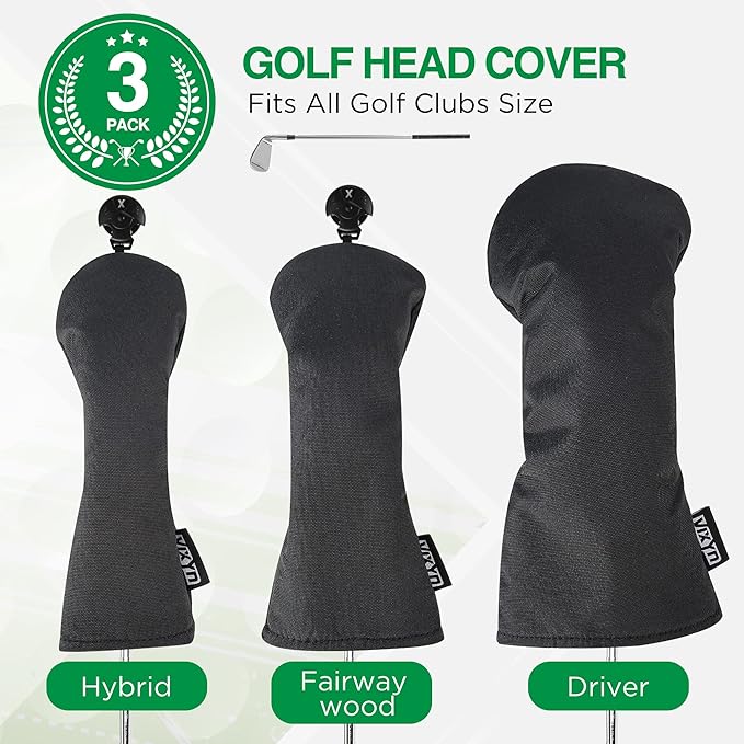 VIXYN Golf Club Covers - 3 Pack Golf Club Head Covers for Driver, Woods and Hybrid - Driver Headcover to Fit All Golf Clubs