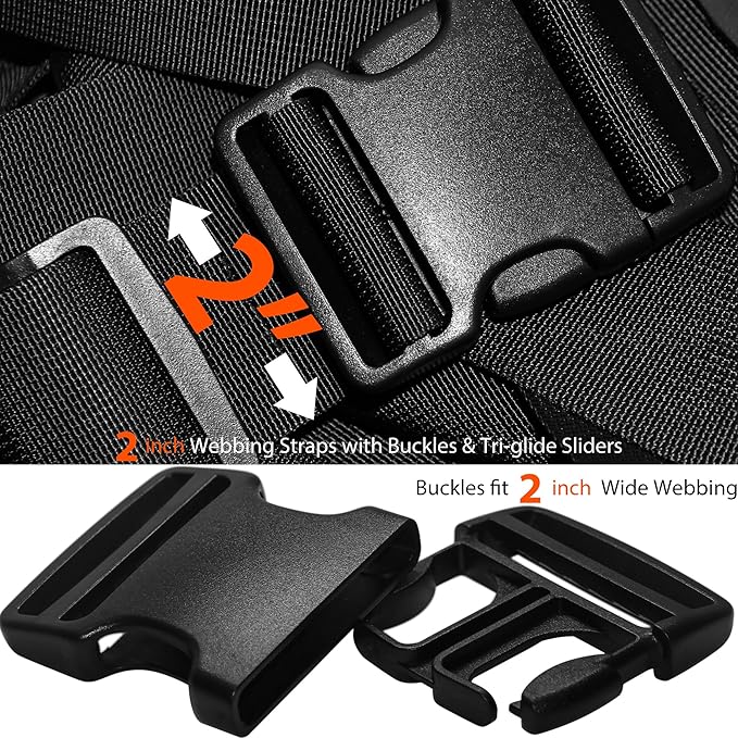 2" Straps and Buckles Set: 6 yard Nylon Webbing 2 inch (50 mm) Wide, 4 pack Side Release Buckle, 8 pcs Tri-Glide Sliders, Plastic Clip Quick Fasteners Replacement Heavy Duty Dual Adjustable No Sew