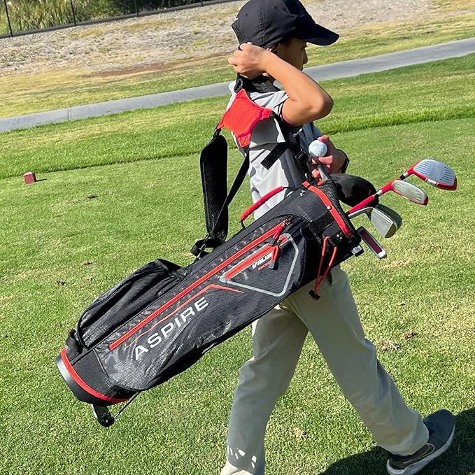 Aspire X-Lite Super Performance Junior Golf Club Set - Right-Handed Kids Golf Set with Driver, Hybrid, 7 Iron, Putter, Stand Bag & Headcovers