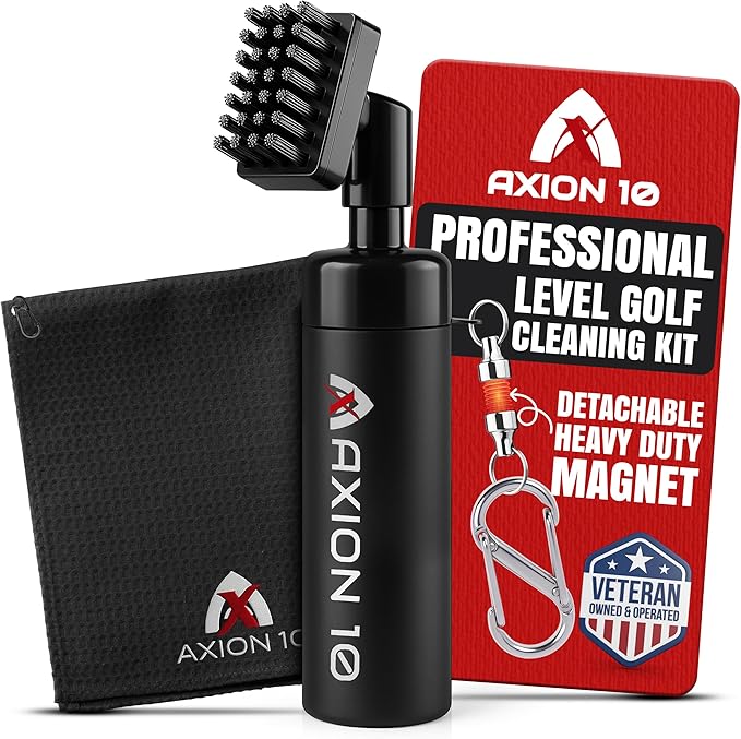 Golf Club Cleaning Brush – Premium Leak-Proof Water Golf Brush with Magnetic Clip & 13″ Towel, Nylon Bristle, Groove Cleaner Golf Club Cleaning Kit – Men’s Golf Accessories for Golfers