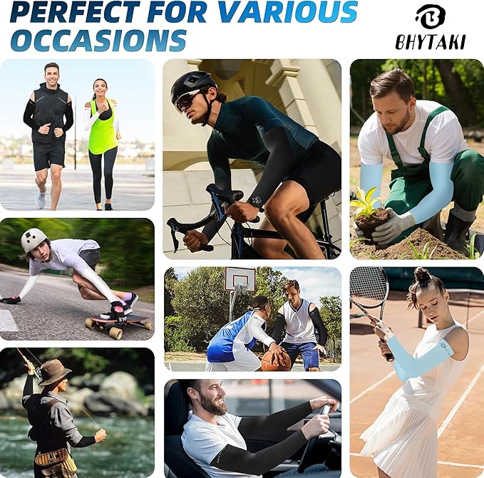 BHYTAKI UV Sun Protection Arm Sleeves, UPF 50 Sports Cooling Arm Compression Sleeves for Men Women Teenager