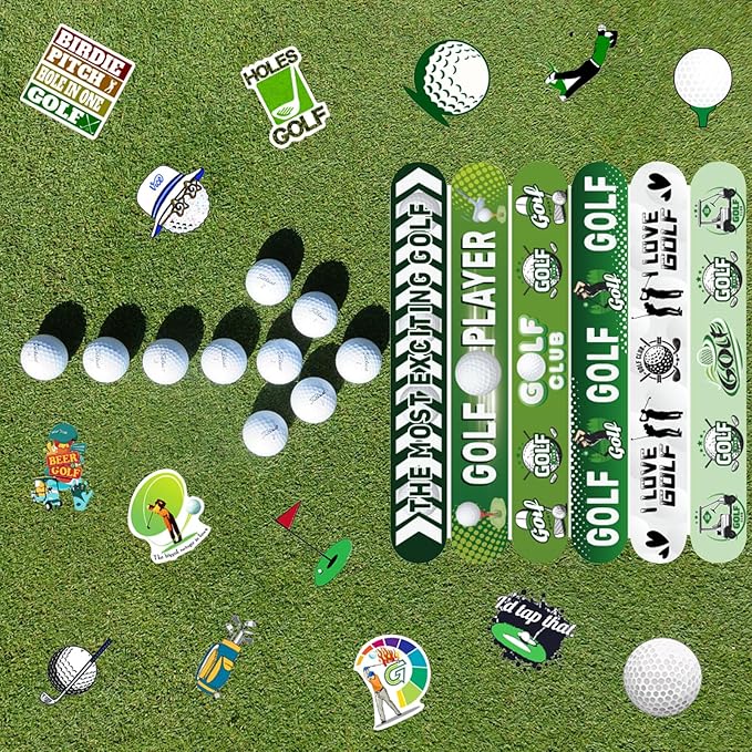 74Pcs Golf Theme Party Favors Contain 24 Pcs Slap Bracelets 50Pcs Stickers, Golf Sports Theme Birthday Party Decorations,Classroom Rewards Supplies.