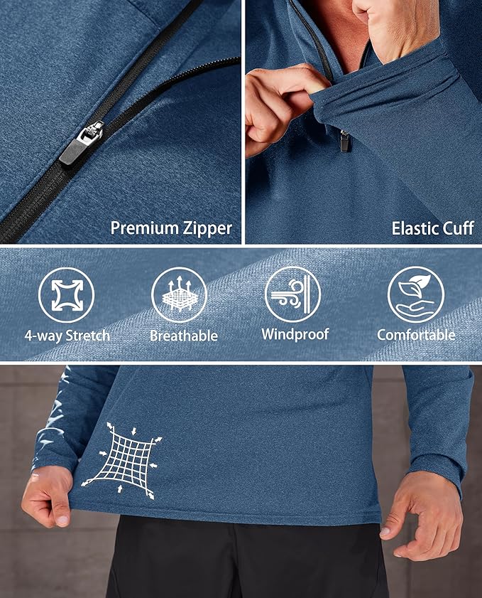 KEFITEVD Men's Quarter Zip Pullover Fleece Lined Long Sleeve Golf Shirt 1/4 Zip Sweatshirts Thermal Winter Sweaters