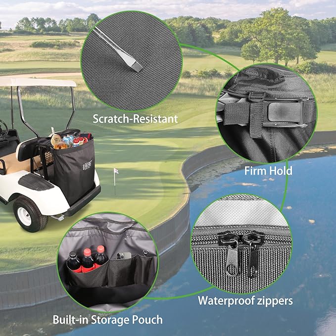 10L0L Golf Cart Cargo Bag, 2-Passenger Storage for Yamaha, EZGO TXT/RXV, Club Car DS/Precedent, No Drilling Required, 800D PVC Waterproof Rear Bench Bag Box