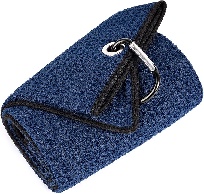 Mile High Life Microfiber Golf Towel, 21" X 24", Waffle Pattern w Clip, Super Absorbent Tri-fold Large Towels, Golf Bag Accessories for Men & Women（Navy）