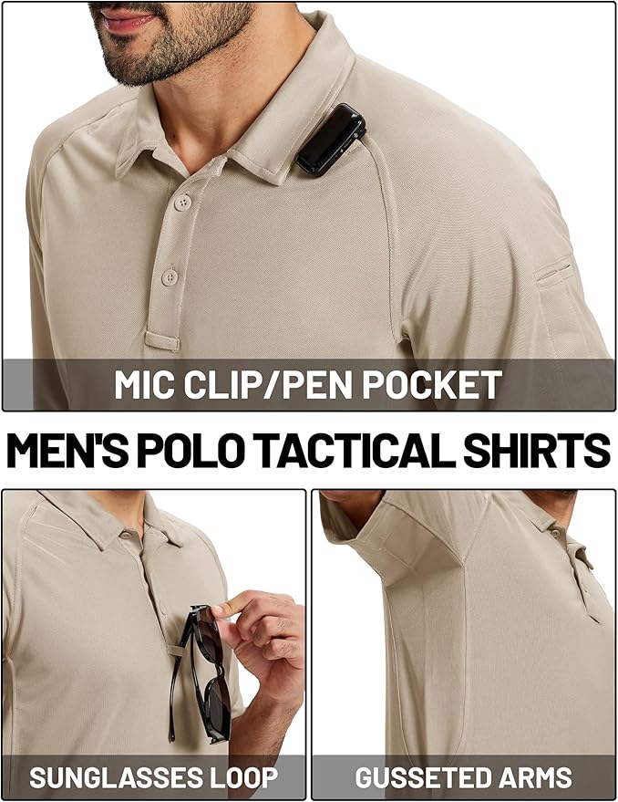 TACVASEN Men's Polo Shirts Short Sleeve Golf Polos Dry Fit UPF 50+ Performance Tactical Collared Hiking Shirt