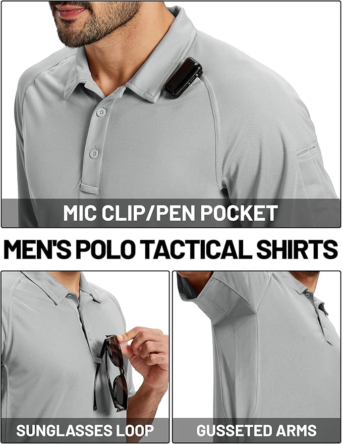 TACVASEN Men's Polo Shirts Short Sleeve Golf Polos Dry Fit UPF 50+ Performance Tactical Collared Hiking Shirt