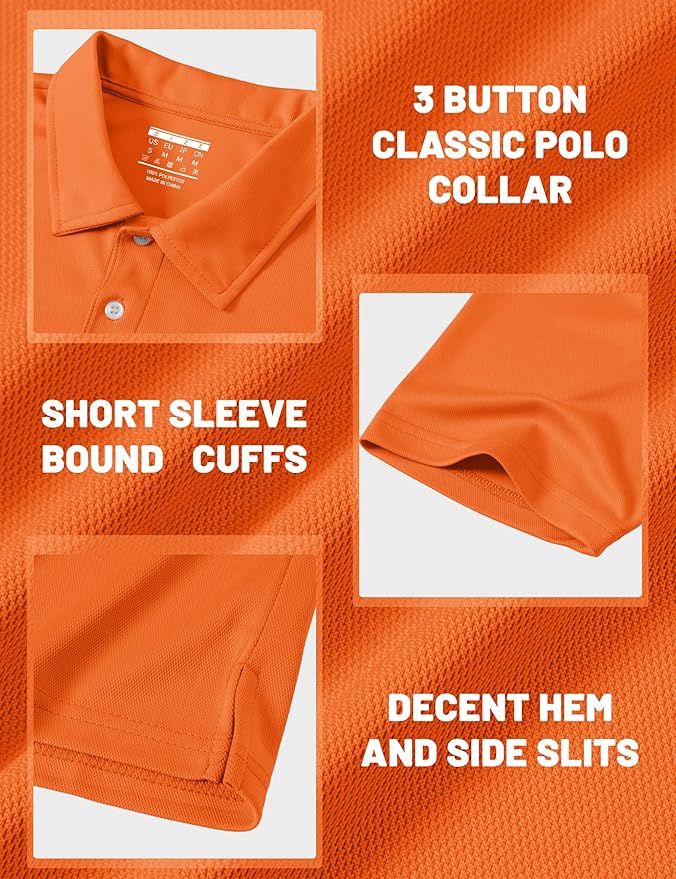MAGCOMSEN Men's Polo Shirts 3 Buttons Casual Work T Shirts Quick Dry Short Sleeve Golf Shirt Pique Jersey Outdoor Performance