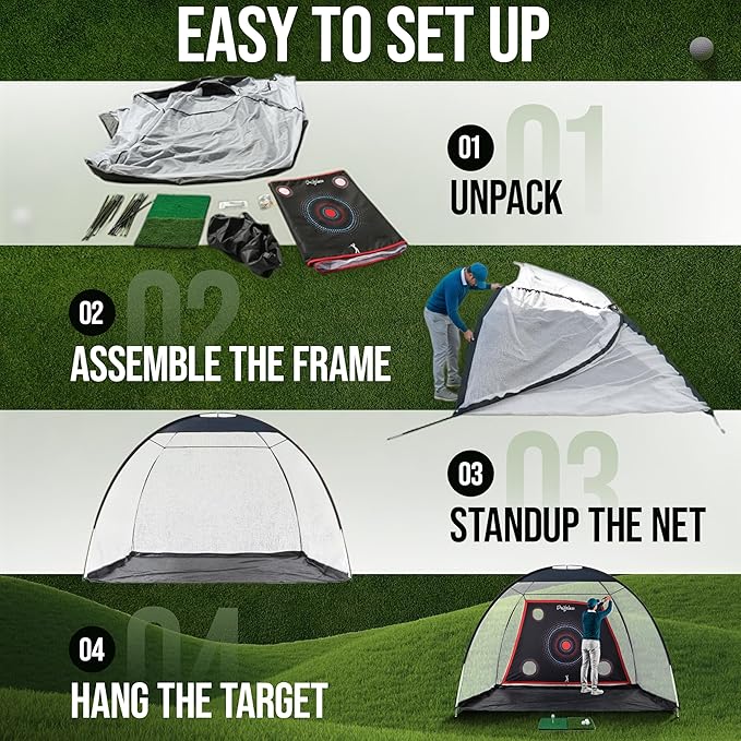 Golf Net – 10x7 ft Practice Net for Backyard Driving, Indoor Hitting Net with Mat, A Great Gift for Golfers or Dad – Golf Training Aid