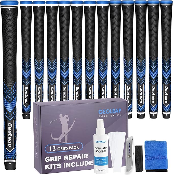 Geoleap Golf Grips Set of 13- Soft Golf Club Grips,Reduce Taper Design Provides High Traction and Performance,13 Grips with 15 Tapes and 13 Grips with All Repair Kits for Choice.