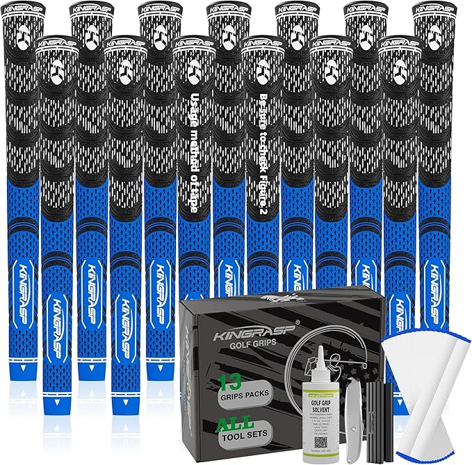 Premium Hybrid Golf Grips (13 Pack) - High Traction Rubber Golf Club Grips with Enhanced Feedback | Includes 13 Grips + 15 Tapes + 1 Rubber Vice | All-in-One Replacement Grip Kit for Golf Clubs