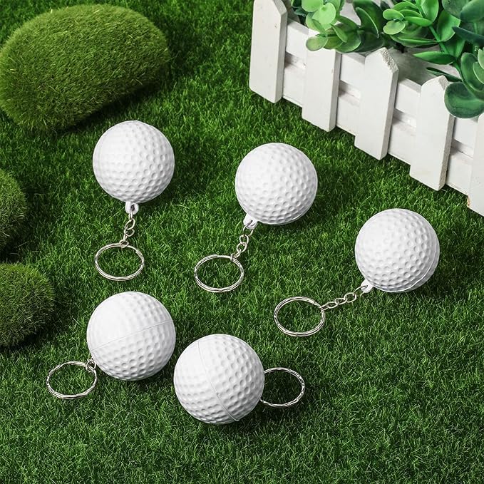 Blulu 20 Pack White Golf Ball Keychains for Party Favors, Carnival Reward, Party Bag Gift Fillers