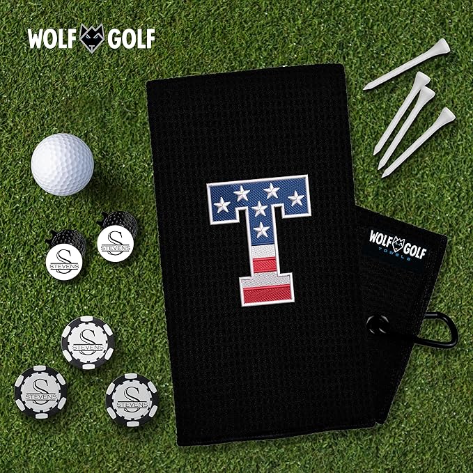 Wolf Golf Towels USA Monogrammed Personalized Golf Towel | Custom Golf Towels for Golf Bags for Men or Women