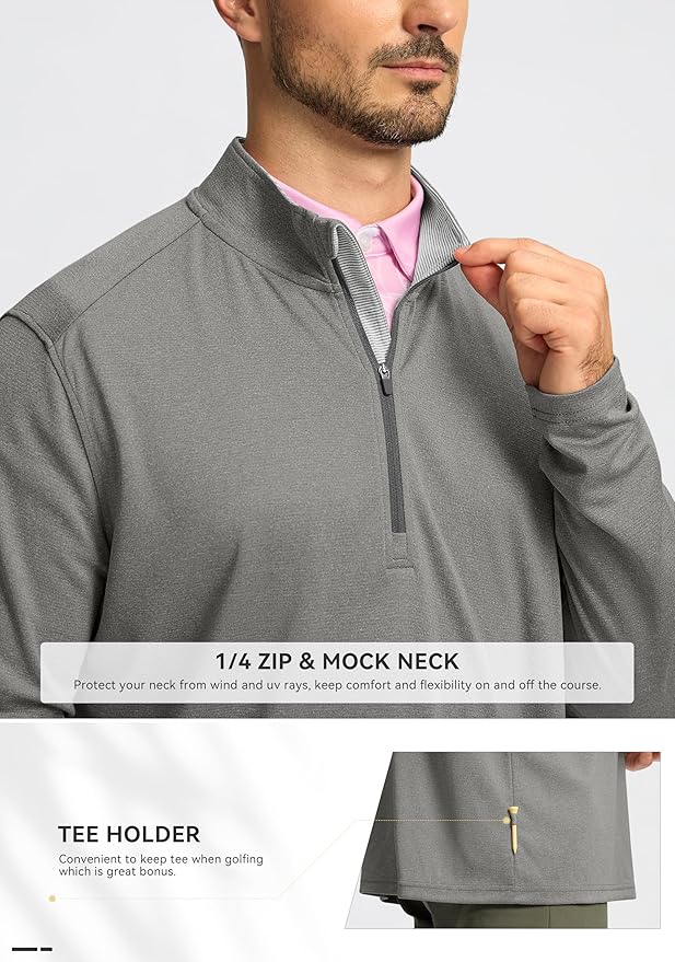Obla Golf Quarter Zip Pullover for Men Mock Neck Sweatshirt Lightweight Sun Protection Men's Long Sleeve Golf Shirt
