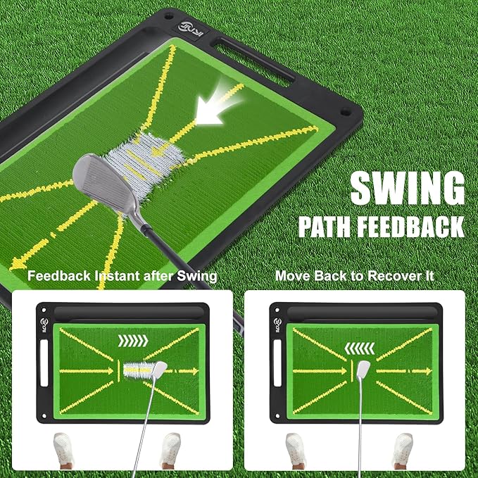 Golf Mat Pro Premium Swing Training Mat for Analyzing Swing Path and Ball Impact, Replaceable Golf Practice Mats for Indoor Outdoor Hitting Training, Gifts for Men