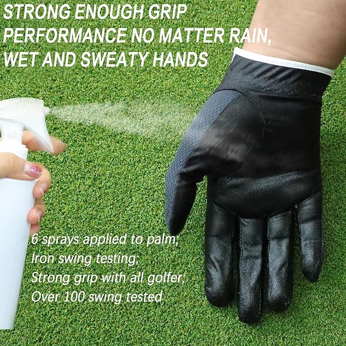FINGER TEN Men's Golf Gloves for Right Left Handed Golfer Rain Grip Value 2 Pack, Golf Glove for Left or Right Hand Hot Wet Weather No Sweat Black Gray White Blue