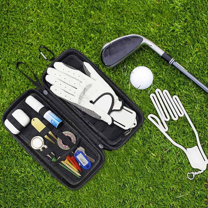 Golf Glove Holder Case, Golf Bag Organizer Hard Protective Case with Glove Shaper ,Pocket & Slots Store Golf Accessories and Personal Items Multifunctional Storage Golf Bag Gift for Men Women Golfers