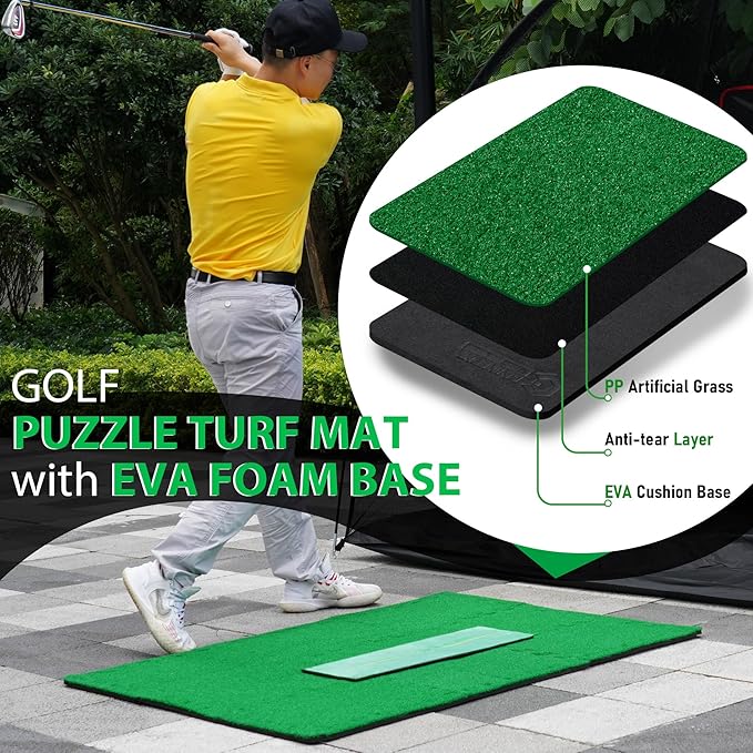 GAIARENA Artificial Turf Mat with Thick EVA Foam Base for Golf Simulator, Grass Tiles Base for Golfing Hitting Practice Mat, Artificial Grass Mat Floor Decoration for Indoor Outdoor