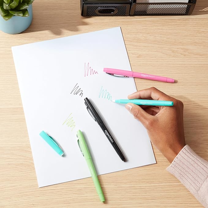 Amazon Basics Felt Tip Marker Pens, Versatile for Writing, Drawing, and Journaling, Assorted Colors, 24-Pack