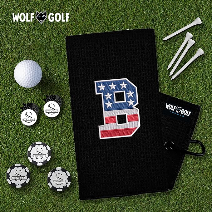 Wolf Golf Towels USA Monogrammed Personalized Golf Towel | Custom Golf Towels for Golf Bags for Men or Women