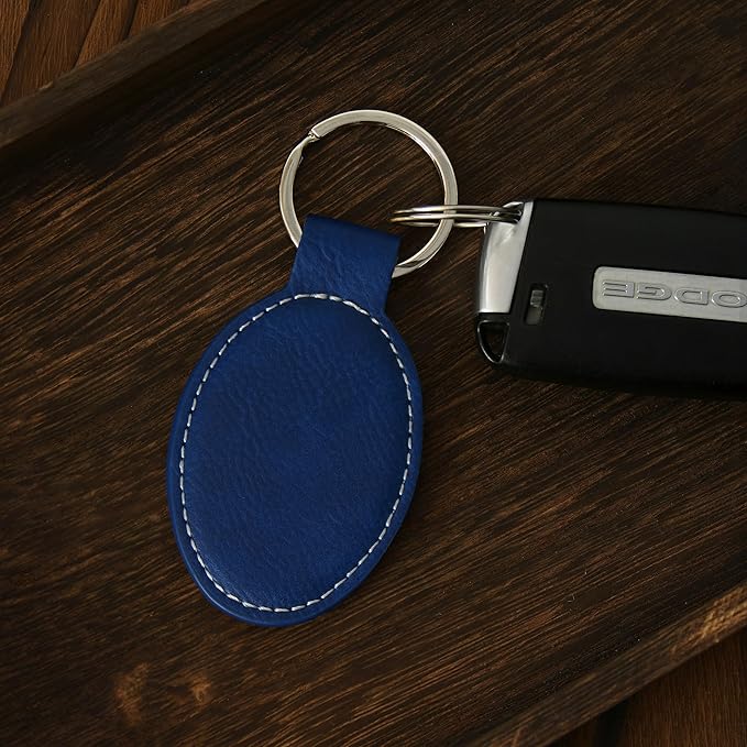LaserGram Oval Keychain, Palm Trees, Personalized Engraving Included (Dark Blue)