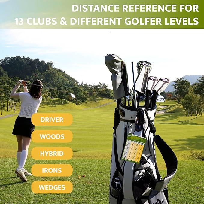Golf Club Distance Card - 5.12" x 3.54" Golf Club Range Chart Card Quick Reference Yardage Card, Golf Gifts Golf Accessories for Beginners, Average, Seasoned Golfers - Easy to Clip On Golf Bag