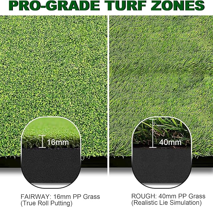 Dual-Turf Golf Trainining Mat, 5X4FT Thickened Indoor Golf Mat, 31/36mm Fairway & Rough Turf Chipping Swing for Backyard Garage,Outdoor (31/36mm Turf)