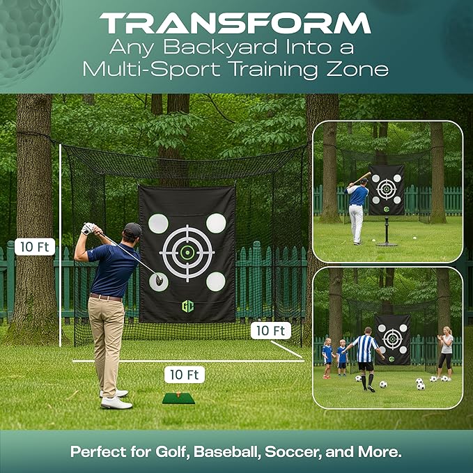GrdnCare Heavy-Duty Golf Hitting Net 10x8x5.5 FT- Golf Practice Net with Silent Target Tarp, 5-Ply Net, Mat & Tee, Steel Tubes, Poles & Carry Bag - Golf Nets for Backyard, Indoor, Outdoor & Garage