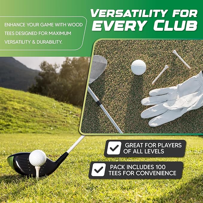 Wood Golf Tees - Standard Golf Tees for Men and Women