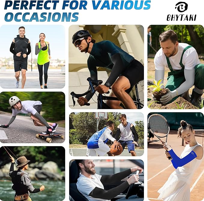 BHYTAKI UV Sun Protection Arm Sleeves, UPF 50 Sports Cooling Arm Compression Sleeves for Men Women Teenager