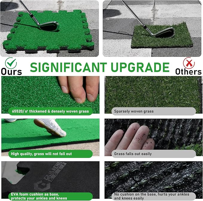 GAIARENA Artificial Turf Mat with Thick EVA Foam Base for Golf Simulator, Grass Tiles Base for Golfing Hitting Practice Mat, Artificial Grass Mat Floor Decoration for Indoor Outdoor