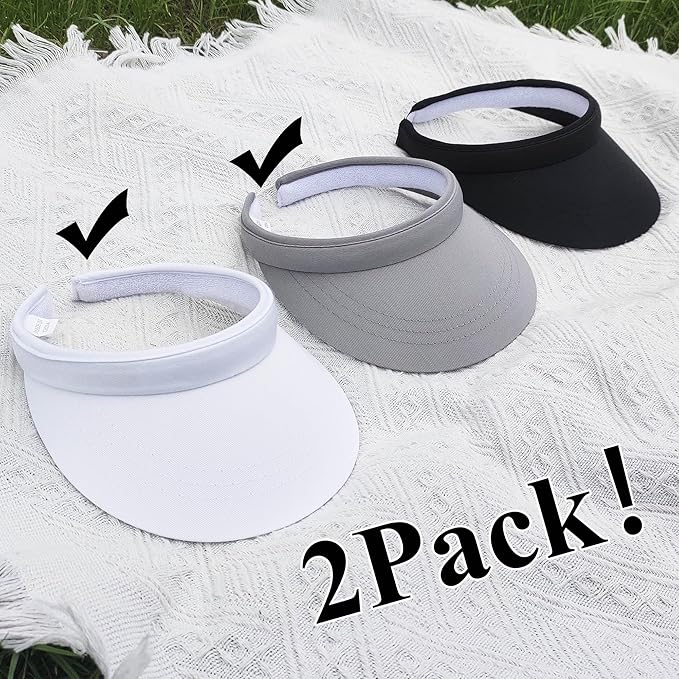 2 Pack Visor Women Men Sun Hat Clip On Visors Adjustable Sport Wide Brim Cap