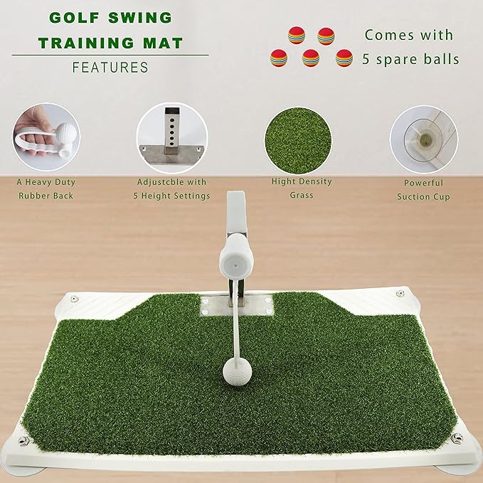 Golf Swing Trainer - Golf Training Equipment with 5 Height Adjustments - Iron and Club Practice Simulator in Home & Indoor - Portable Golf Swing Practice Mat, True Impact