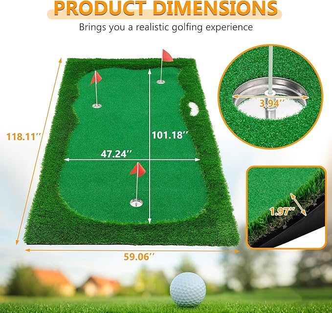 Golf Putting Green, Large Professional Golfing Training Mat, Practice Putting Green Mat for Indoor Outdoor
