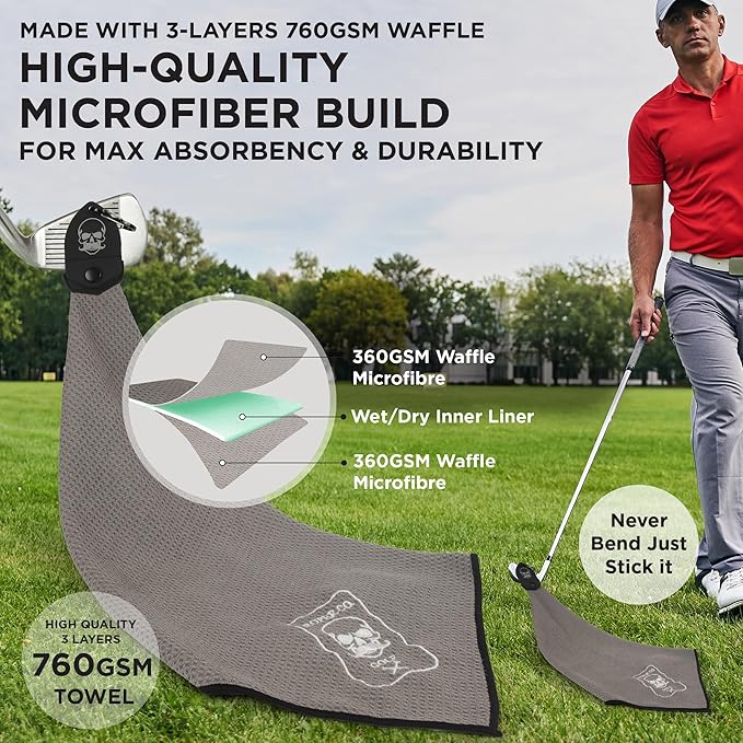 Magnetic Golf Towel (Grey) Microfiber Golf Towel | Ultra Absorbant Waffle Pattern | Extra Strong Magnet for Golf Cart or Clubs