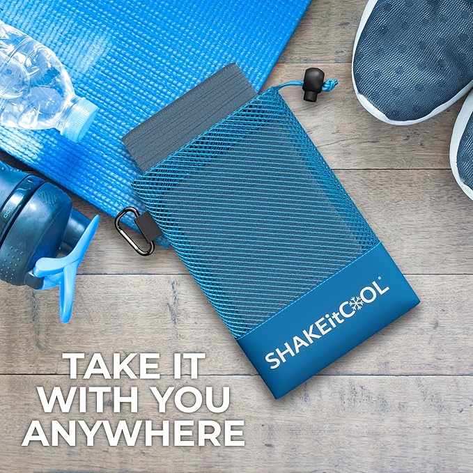 SHAKEitCOOL Extended Size Cooling Towel – Be Cool in Style - Heat Relief, Soft, Lightweight, Sun Protection, Easy Clean - Perfect for Biking, Hiking, Running, Yoga, Golf, Gardening - Steel Wave M