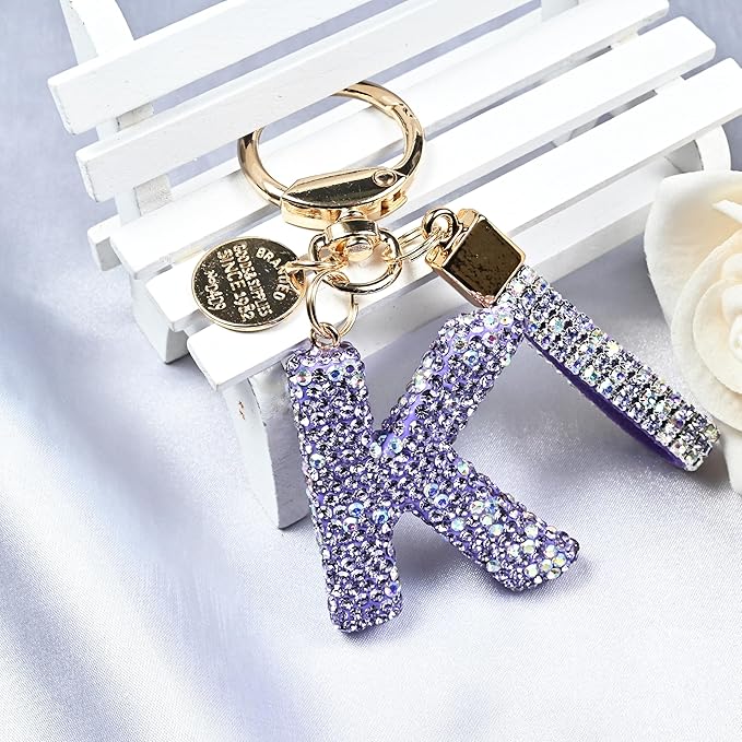 Pink Blue White Initial Letter Keychain Gift for Women Girls Bling Sparkly Cute Backpack Car Key Accessories Lanyard